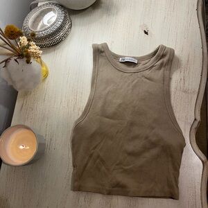 Zara Tan Ribbed Crop Top